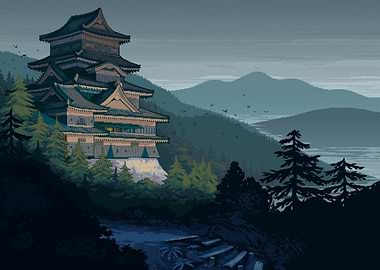 Japanese Castle in Mountains