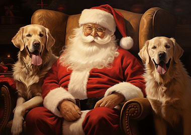 Santa with Golden Retrievers