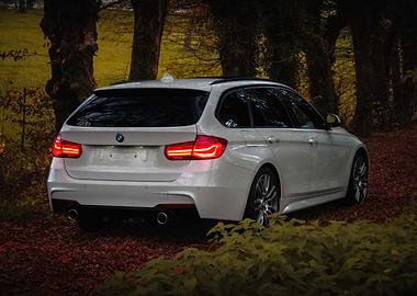 White BMW Wagon in Forest