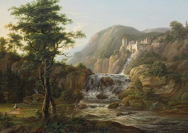 Waterfall and Castle Painting