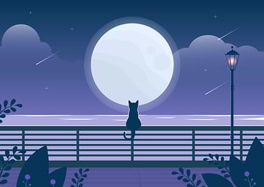 Cat Under Full Moon