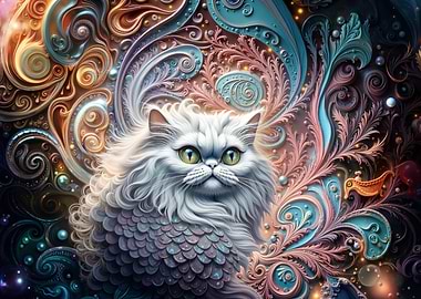 White Cat in Ornate Setting