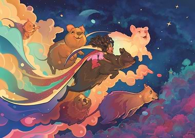 Quokka dream - Fairy Tale storybook retro fantasy