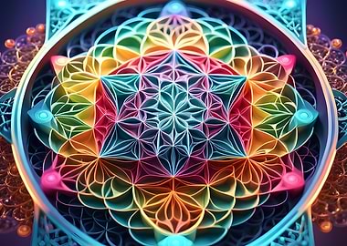 Rainbow Flower of life Mandala Art