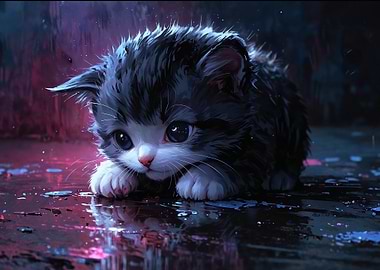 Cute Kitten in the Rain