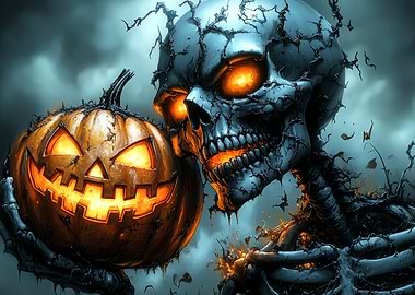 Halloween Skull and Pumpkin