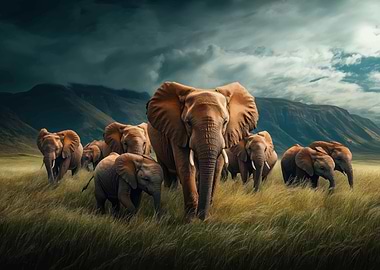 Elephant Herd in Savanna
