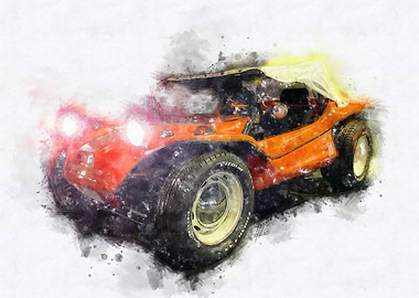 Orange Dune Buggy Watercolor