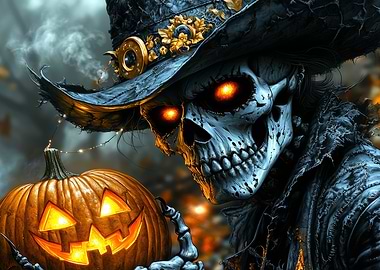 Halloween Skeleton with Pumpkin