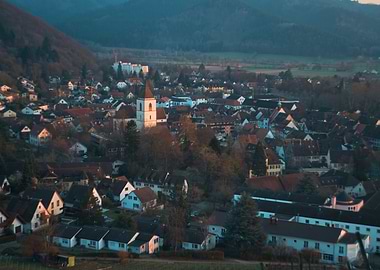 Aerial View of European Town