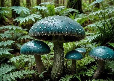 Bluegreen Mushrooms in Forest