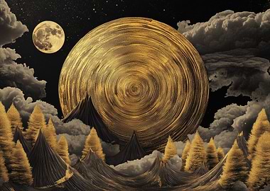 Surreal Golden Tree Ring Landscape