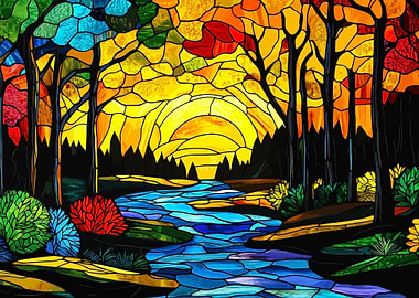 Fall Stained Glass Sunset