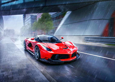 Red Ferrari in the Rain