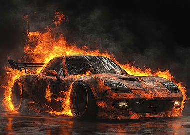 Flaming Sports Car
