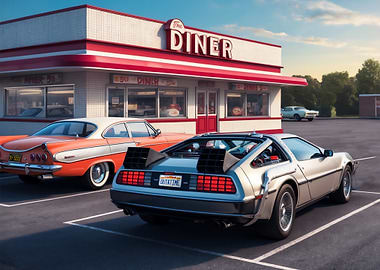 DeLorean Time Machine at Diner