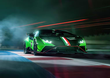 Green Lamborghini on Track
