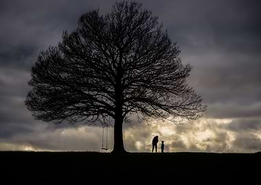Silhouette of Mother and Child