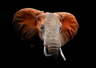 Elephant portrait on black
