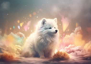 White Fluffy Fox in Clouds