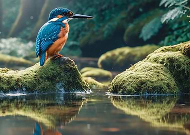 Kingfisher on Mossy Rock