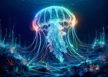 Glowing Jellyfish Underwater