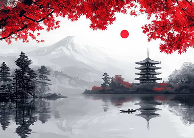 Japanese Pagoda Landscape