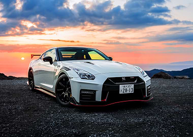 White Nissan GT-R at Sunset