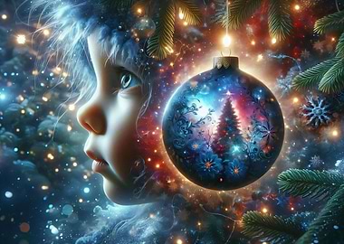 Child Gazing at Christmas Ornament