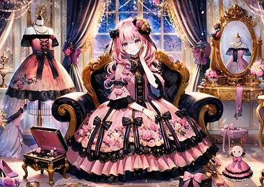Anime Girl in Pink Dress