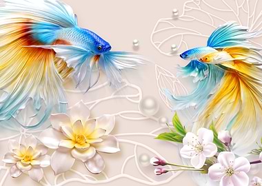 Betta Fish and Flowers