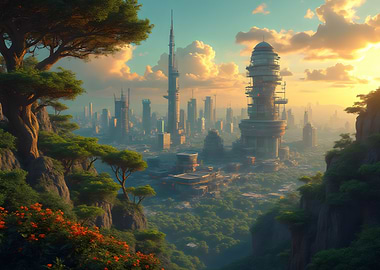 Futuristic cliffside Cityscape