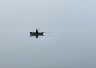 Solitary Fisherman in Fog