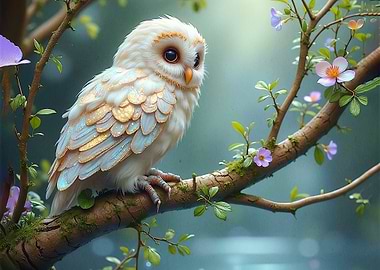 Golden Owl on Branch