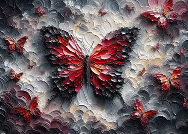Red Butterfly Vivid Imoasto Oil Painting