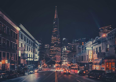 Nighttime Cityscape with Skyscraper