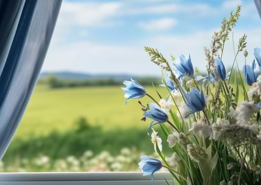 Blue Flowers fields window-view