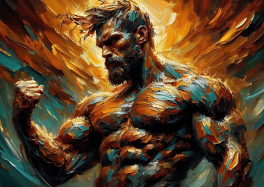 Muscular Legendary man in Oil Painting