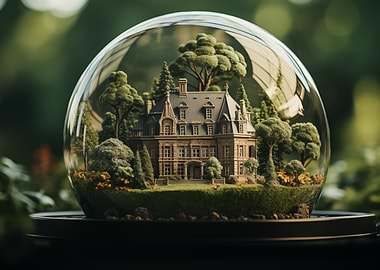 Miniature Manor in a Glass Dome