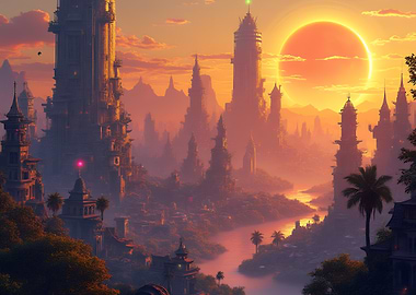 Fantasy Cityscape Sunset