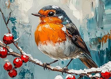Robin on Snowy Branch