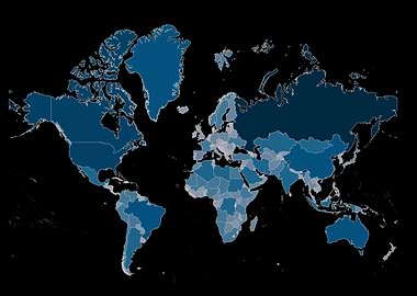 World Map in Blue Tones