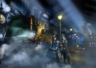 Steampunk Train Station Romance