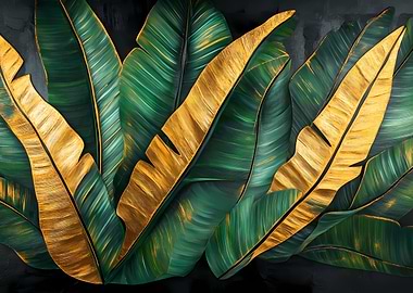 Gold & Green Tropical Leaves