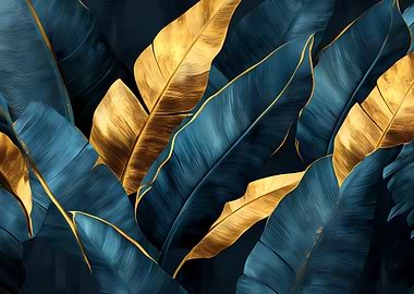 Gold & Teal Tropical Leaves