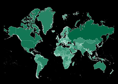 World Map in Green Tones