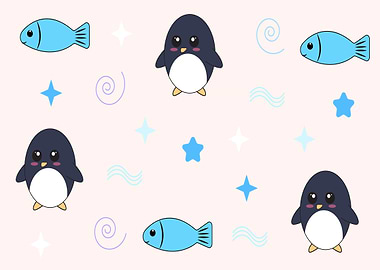 Cute Penguin and Fish