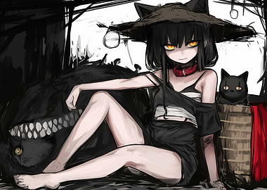 Dark Anime Girl with Cat Ears