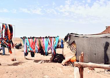 Colorful Scarves Drying in Moroccan Desert