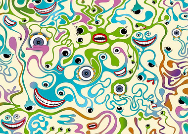 Crazy Smiling Eyes and Swirls